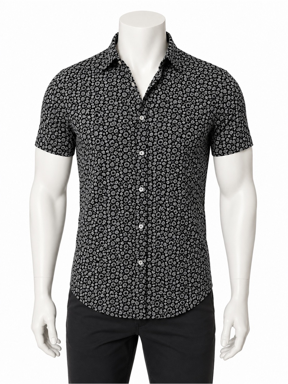 Good Man Men's Black Floral Short-Sleeve Button-Up Shirt